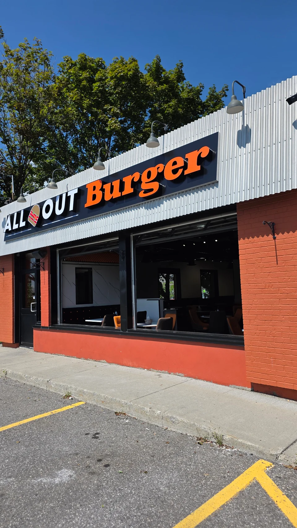 All-Out Burger Bank storefront